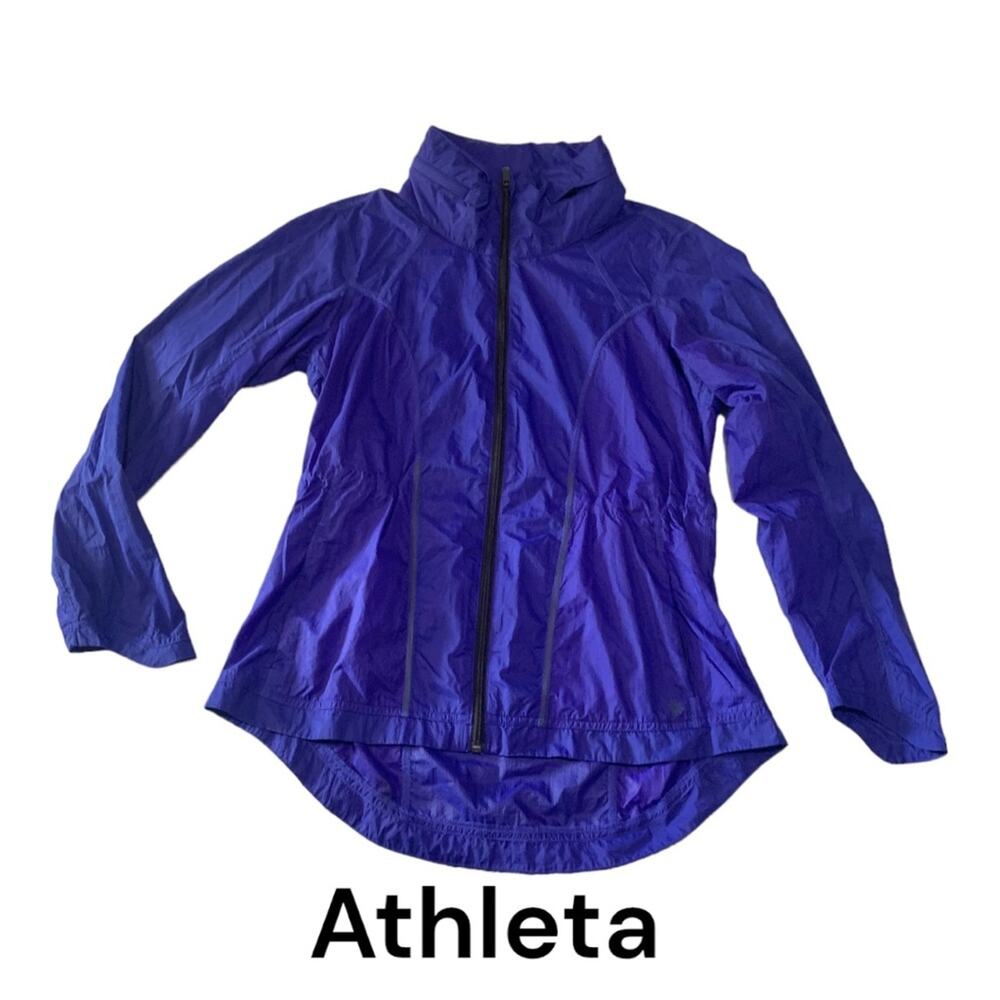 Athleta womens small blue windbreaker lightweight jacket coat athletic gym basic